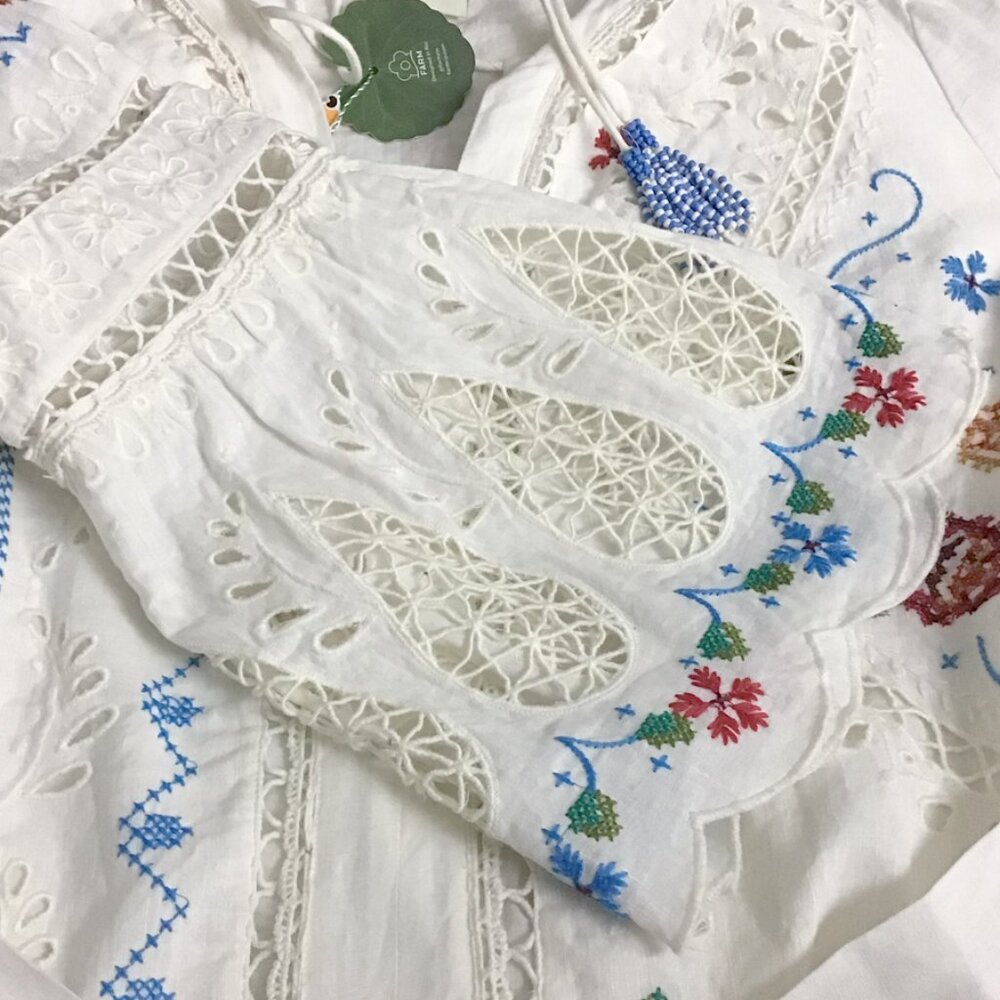 FARM RIO White Multi Colored Embroidered Scarf Maxi Dress - Picture 12 of 16